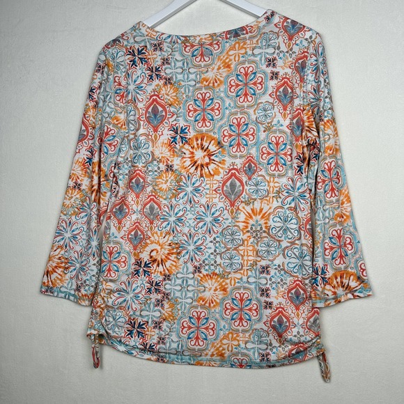 T by Talbots Women's Size M Split Neck 3/4 Sleeve Ruched Blouse Top - Picture 8 of 9